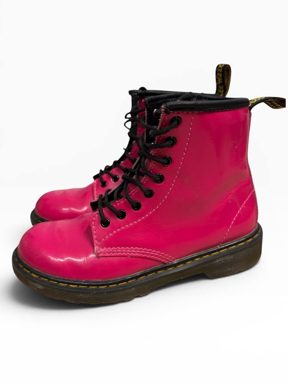 Dr. Martens Junior 1460 Patent Leather Lace Up Boots Hot Pink Kids US 2 UK 1